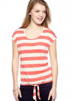 Pink Rose Stripe Tie Front Tee