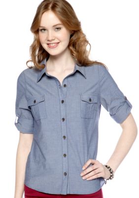 Red Camel Solid Chambray Button Front
