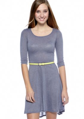 Red Camel Three-Quarter Sleeve Hi-Lo Belted Dress