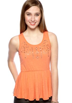 Red Camel Stud Trim Peplum Tank