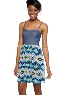 Red Camel Knit Jean Bustier Dress