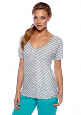 Calvin Klein Performance Stripe Dolman Sleeve Tee with Exposed Back Zipper