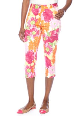 Skye's the Limit Mediterraneo Floral Print Crop Pant with Zipper at Ankle