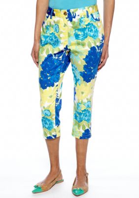 Skye's the Limit Petite Mediterraneo Floral Print Crop Pant with Zipper at Ankle