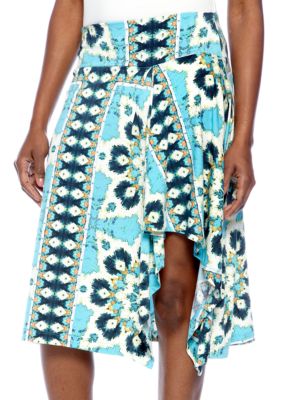 Skye's the Limit Petite Mediterraneo Printed Asymmetrical Skirt