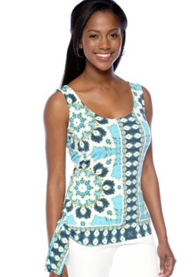 Skye's the Limit Petite Mediterraneo Printed Side Tie Tank Top
