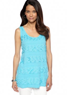 Skye's the Limit Petite Mediterraneo Tiered Ruffle Tunic Tank Top