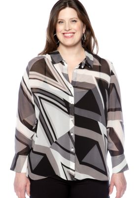Skye's the Limit Plus Size Modern Retro Hi Lo Button Front Blouse