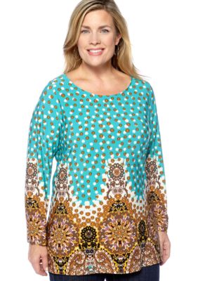 Skye's the Limit Plus Size Elegant Explorer Printed Knit Tunic