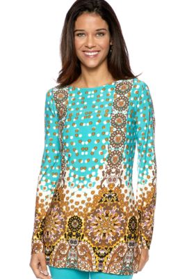 Skye's the Limit Petite Elegant Explorer Printed Tunic Top