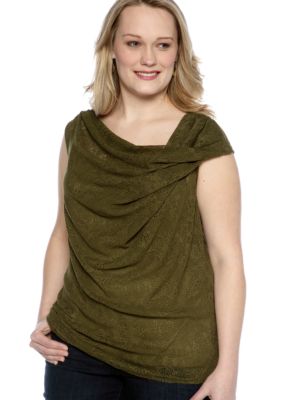 Skye's the Limit Plus Size Wish You Were Here Twist Cowl Neck Lace Top