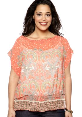 Skye's the Limit Plus Size Blossom Time Printed Peasant Blouse