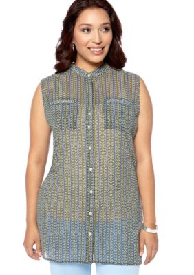 Skye's the Limit Plus Size La Isla Bonita Sleeveless Button Down Tunic