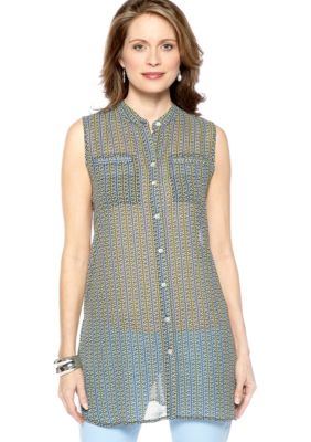 Skye's the Limit Petite La Isla Bonita Sleeveless Button Down Tunic