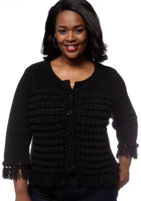 Skye's the Limit Plus Size Modern Retro Pom Pom Cardigan