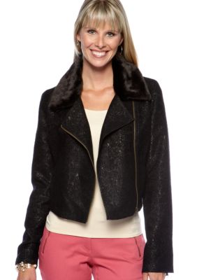 Skye's the Limit Petite Essential Moto Jacket with Removable Faux Fur Collar