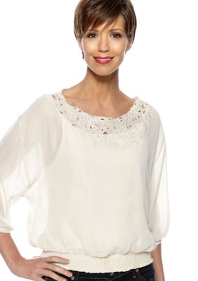 Skye's the Limit Petite Essential Embroidered Peasant Blouse