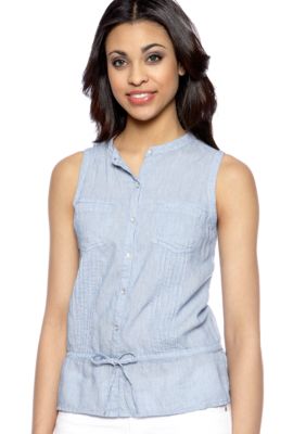 DKNY Jeans Chambray Drawstring Peplum Blouse