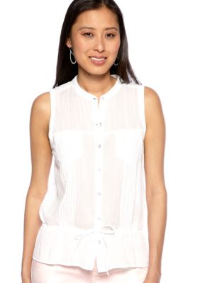 DKNY Jeans Sleeveless Cotton Gauze Top with Drawstring Peplum