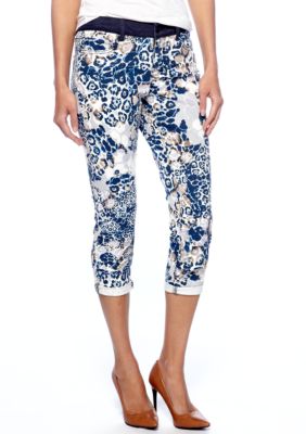 DKNY Jeans Abstract Floral Print Rolled Crop Pant