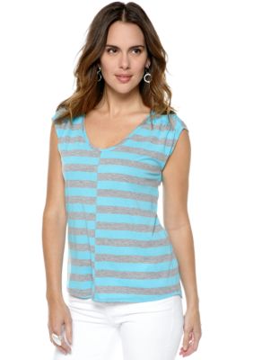 DKNY Jeans Shirred Shoulder Striped Shirt