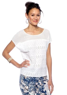 DKNY Jeans Boxy Eyelet Top with Mesh Yoke