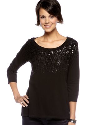 DKNY Jeans Sequin Pullover Knit Top