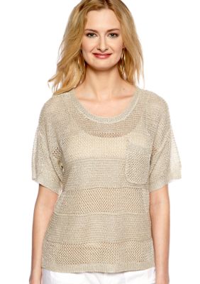 DKNY Jeans Short Sleeve Lurex Sweater with Pocket