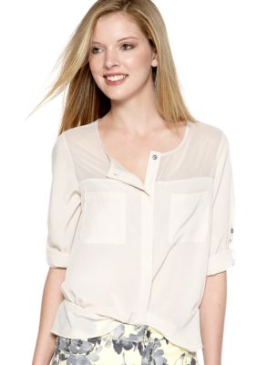 DKNY Jeans Two Pocket Blouse with Roll Tab Sleeves