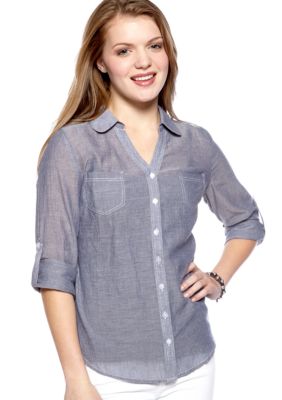 Red Camel Light Weight Chambray Roll Tab Sleeve Shirt