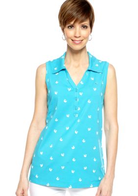 Gloria Vanderbilt Sleeveless Printed Polo