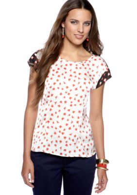 CYNTHIA Cynthia Rowley Twin Printed Extended Shoulder Short Sleeve Woven Top