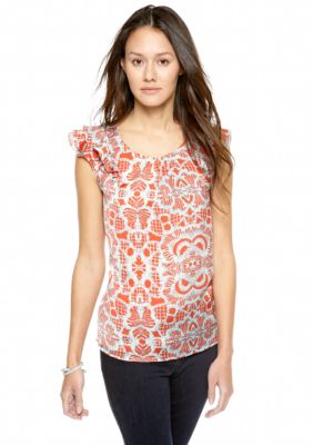 CYNTHIA Cynthia Rowley Printed Ruffle Sleeve Blouse