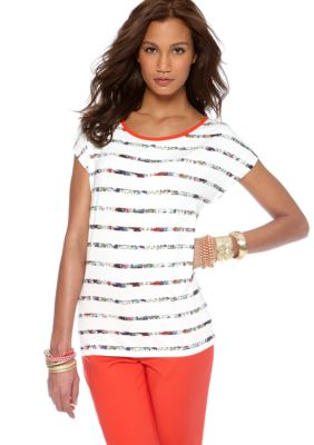 CYNTHIA Cynthia Rowley Contrast Neck Stripe Tee