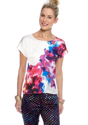 CYNTHIA Cynthia Rowley Scoop Neck Printed Tee