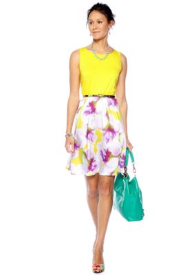CYNTHIA Cynthia Rowley Printed Cut Out Back Belted Dress