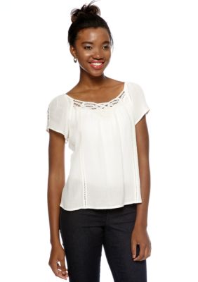 Red Camel Crochet Trim Peasant Top