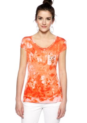 Red Camel Stud Pocket Tie Dye Tee