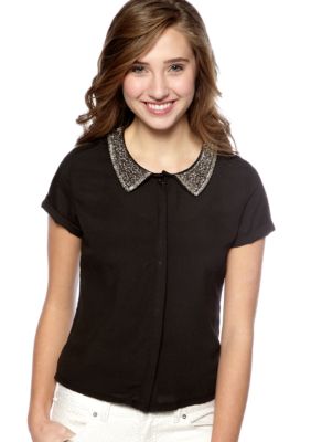 Grass Beaded Collar Top