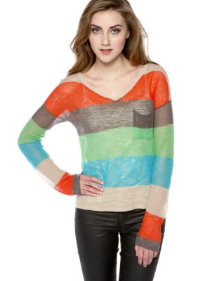 C&C California Stripe V-Neck Boxy Sweater