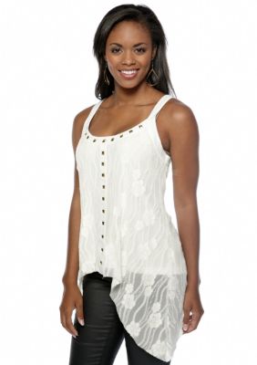 Chord Stud Embellished Lace Tank