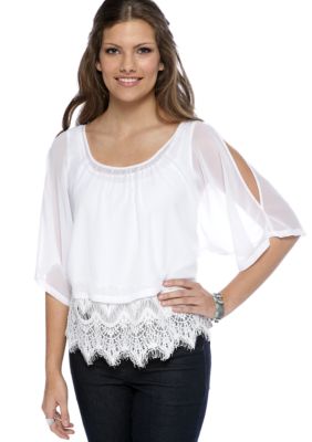 Chord Lace Bottom Cold Shoulder Top