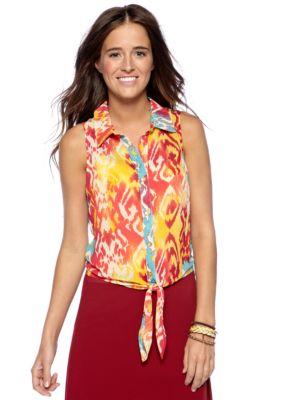Chord Ikat Printed Tie Front Top