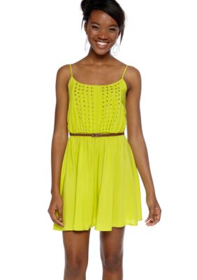 Chord Stud Front Belted Tank Dress