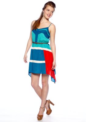 Chord Color Block Shark Bite Hem Dress