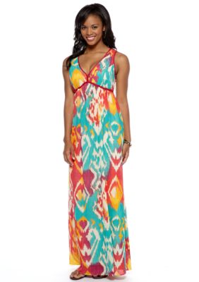 Chord Double V-Neck Printed Maxi Dress