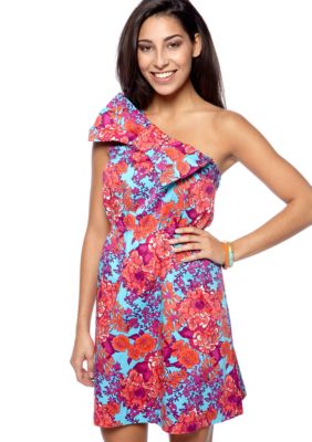 ellen & ollie Asymmetrical Printed Bow Dress
