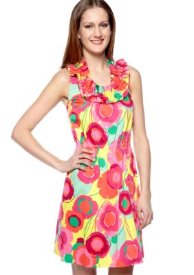 ellen & ollie Ruffle U-Neck Printed Dress
