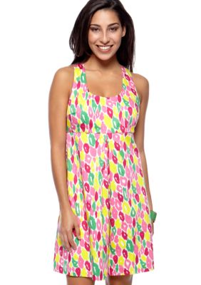 ellen & ollie Racer-Back Printed Gathered Waist Dress