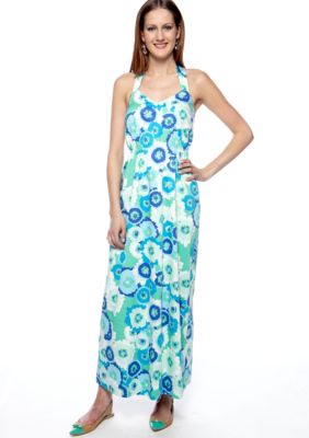 ellen & ollie Criss-Cross Back Printed Maxi Dress